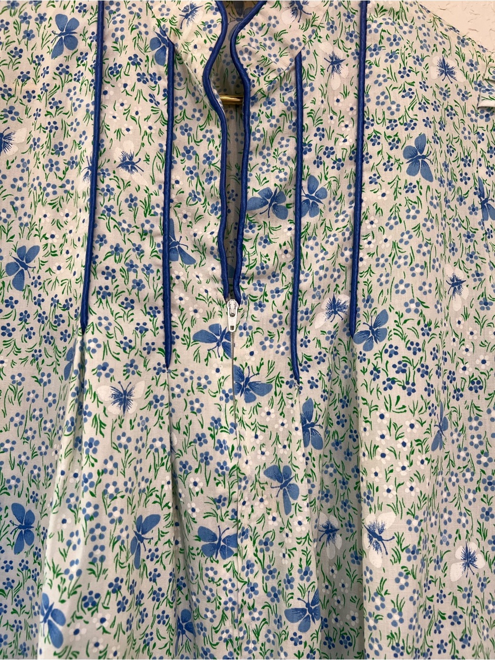 Vintage Loungees Floral Butterfly Zip Front Housecoat Hostess Lounge Maxi Dress - Picture 5 of 9